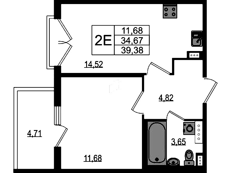 1-комнатная квартира 34.67 м², 3/4 эт., ЖК «Любоград в Стрельне»